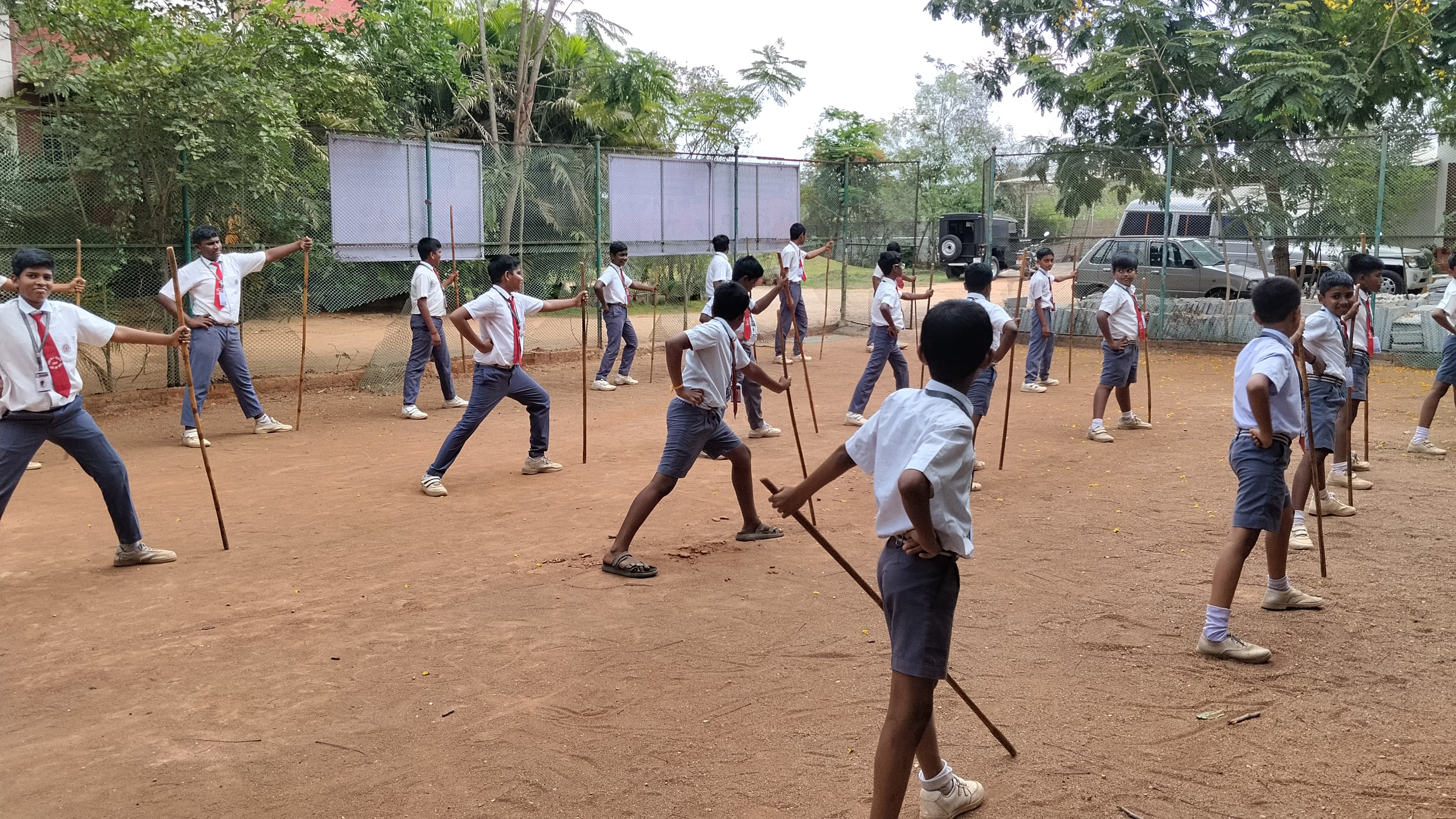 Silambam practice at Aurochild School Cuddalore