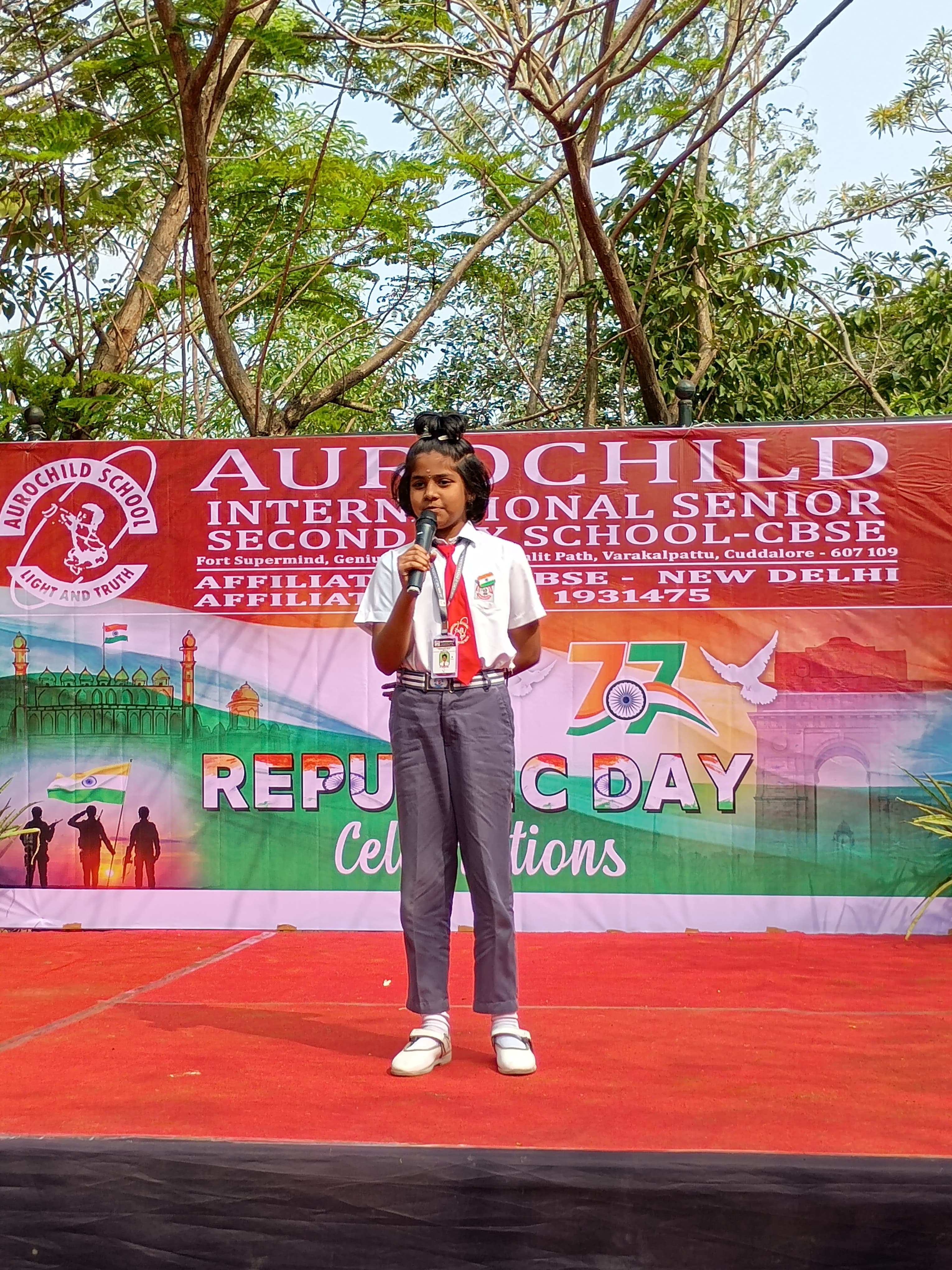 Students participating in Republic Day — civic values and character at Aurochild