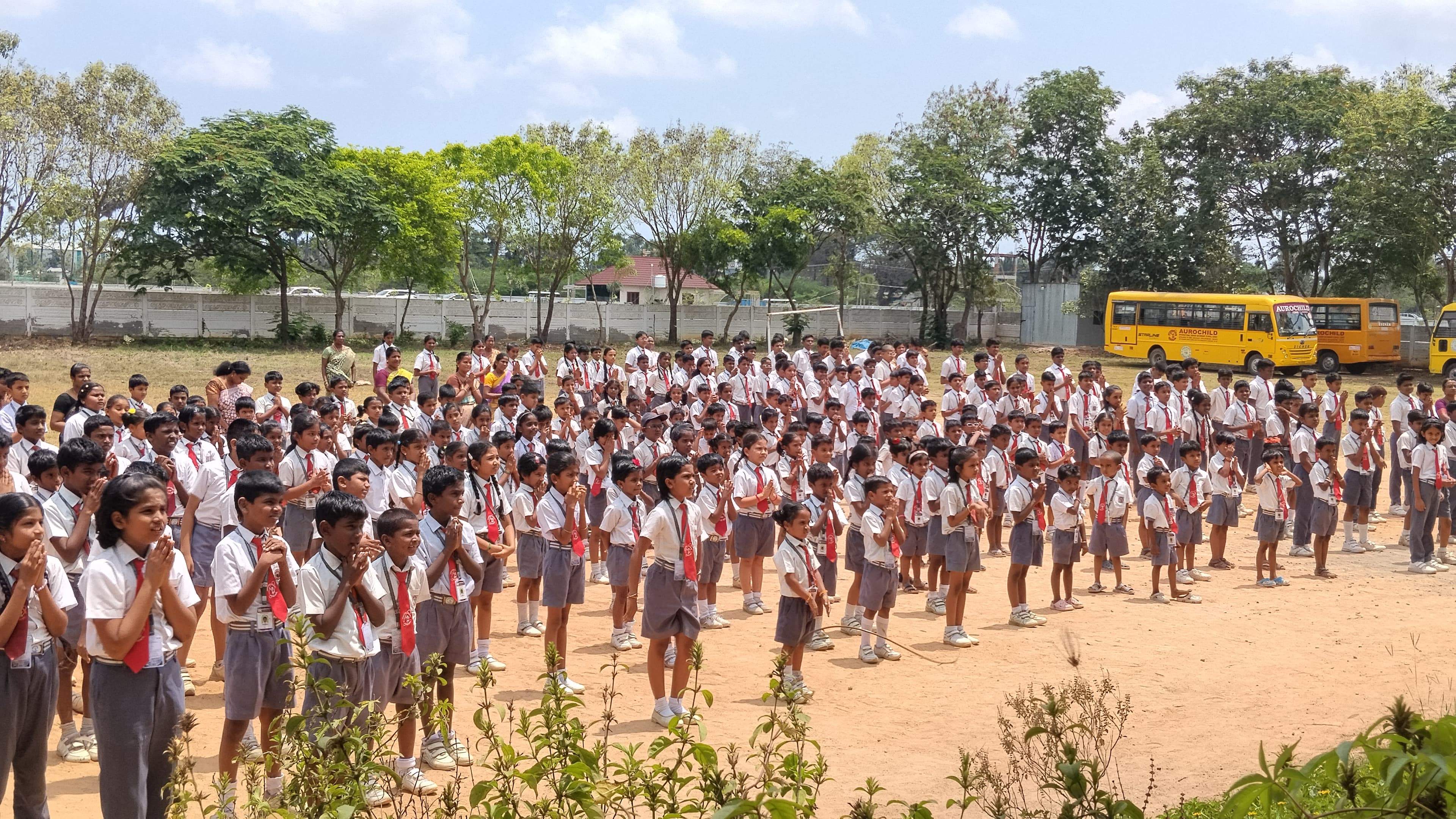 Students at morning assembly at Aurochild School Cuddalore