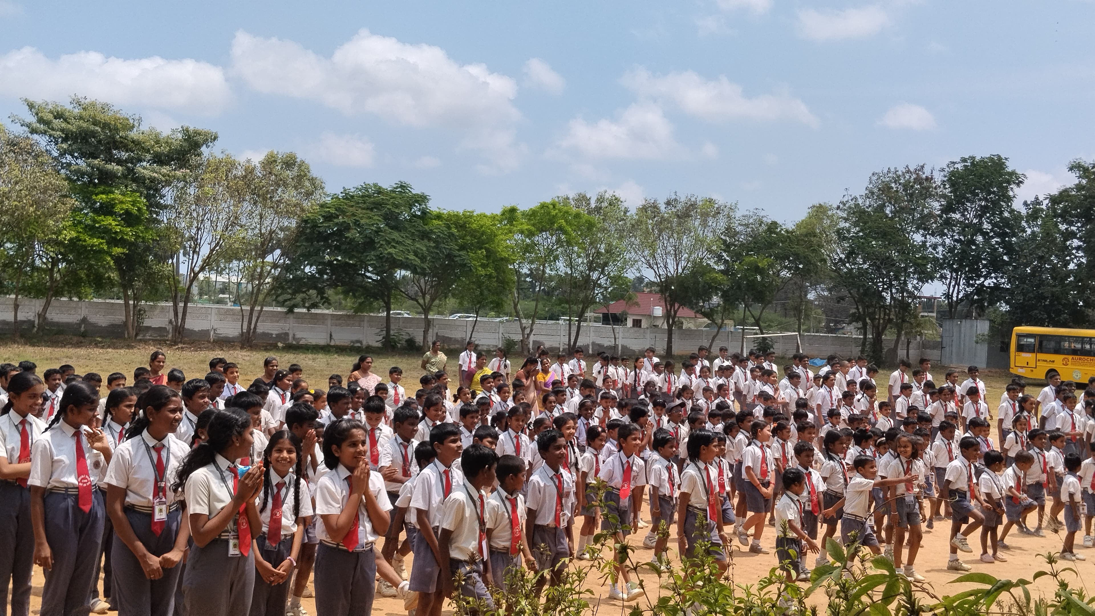 Students at morning assembly at Aurochild School Cuddalore