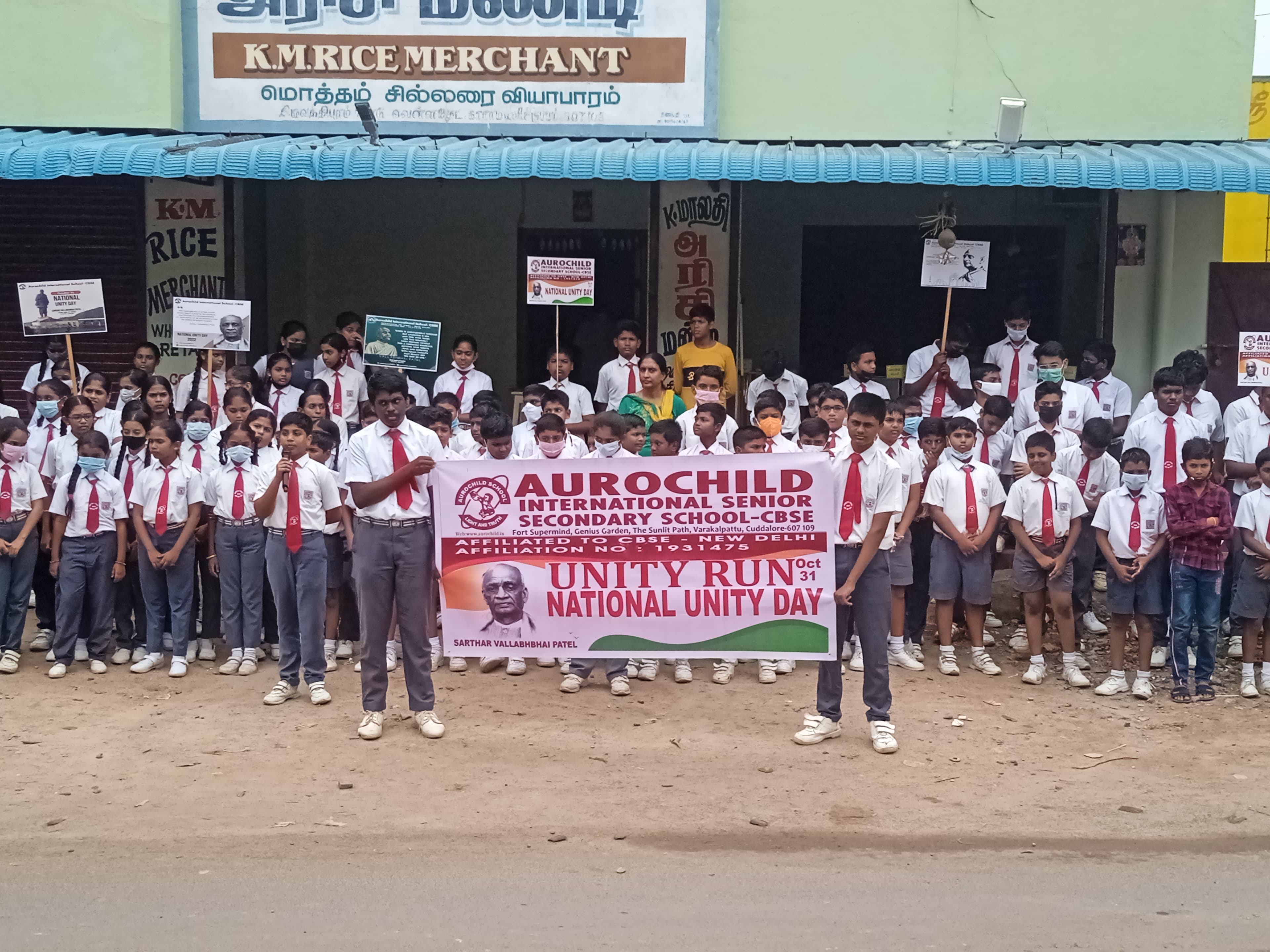 Students leading a community awareness rally at Aurochild School Cuddalore