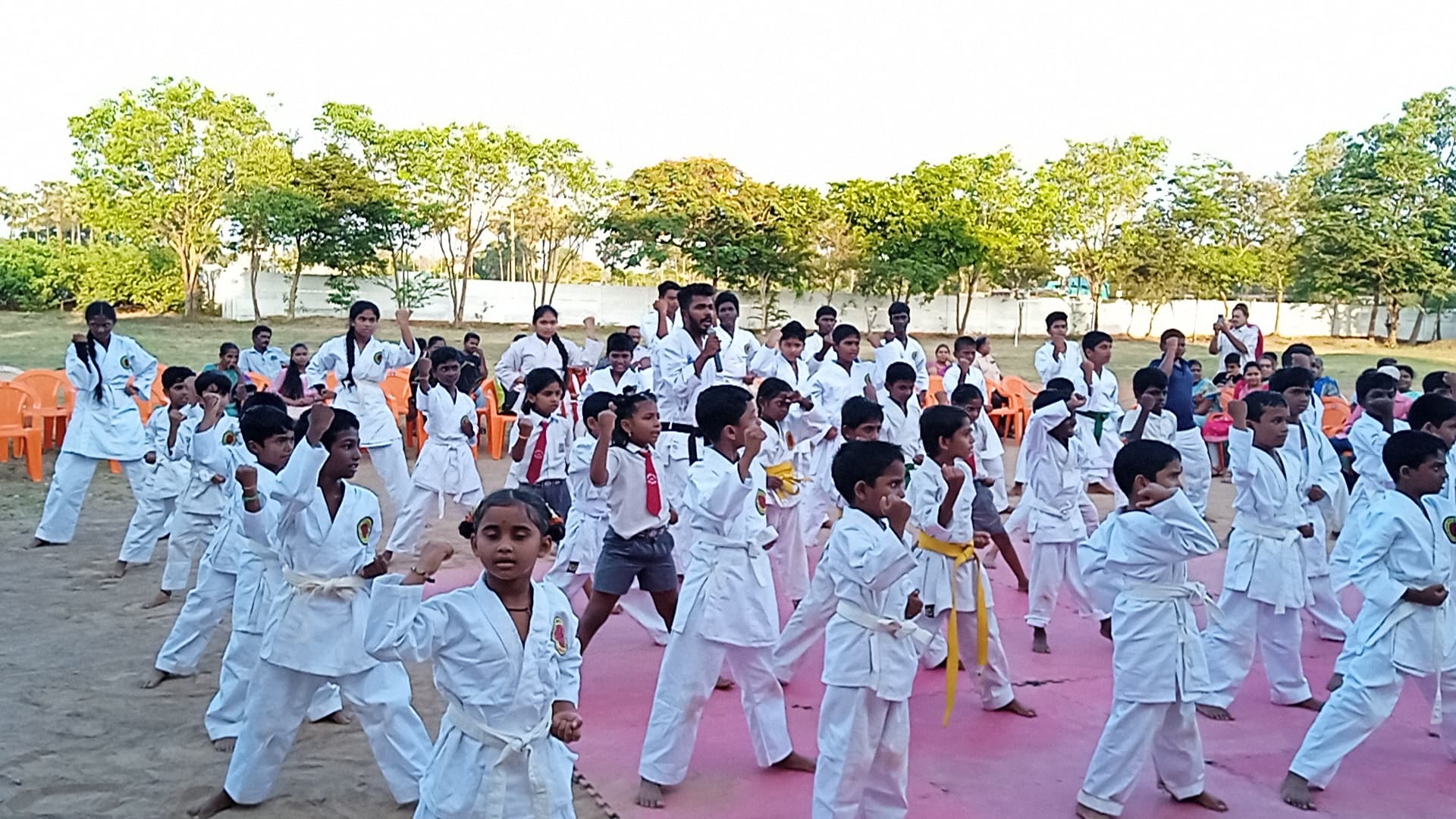 Guided karate training session at Aurochild in Cuddalore